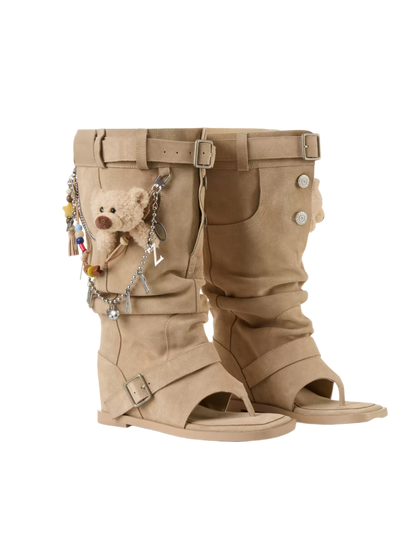 Suede Flip-Flop Boots