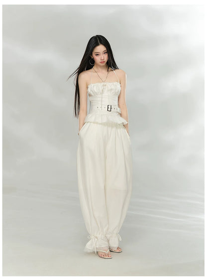 Lace-Trim Relaxed Straight-Leg Trousers