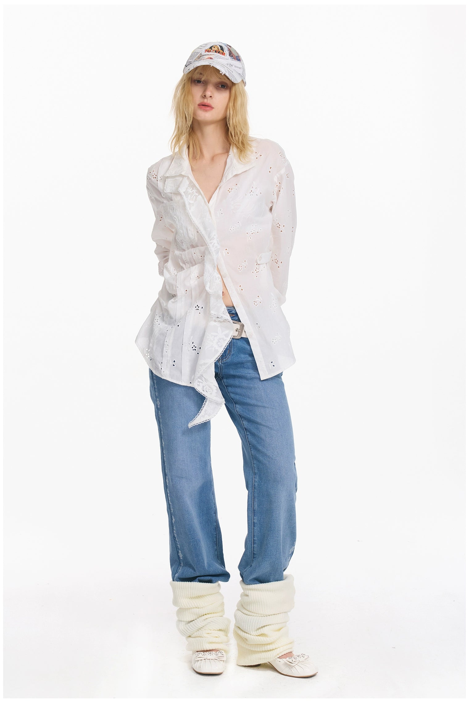 Embroidered Plaid Ruffle-Edge Shirt