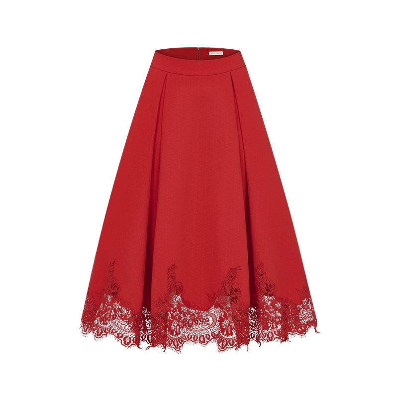 Mirage Vintage Lace-Collar Blazer &amp; Flared Skirt Set