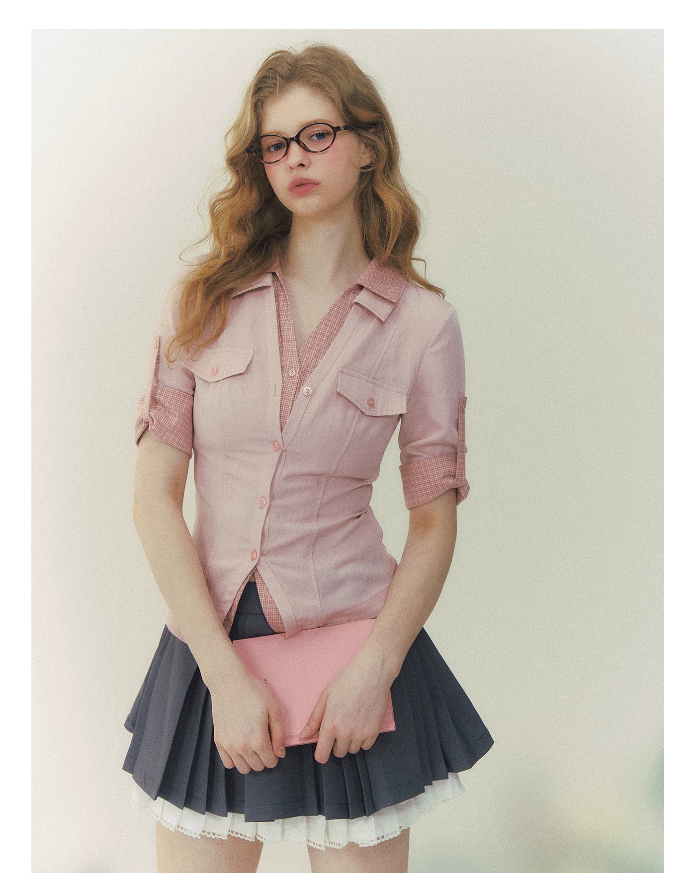 Contrast Plaid Layered Polo Shirt