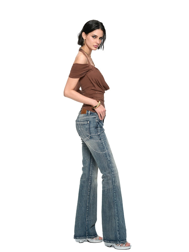 Washed Blue Bootcut Stretch Denim Jeans