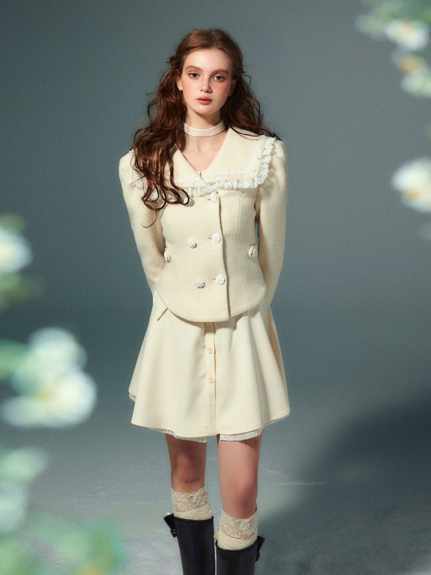 Naval Collar Wool Jacket &amp; Skirt Set - CHINASQUAD