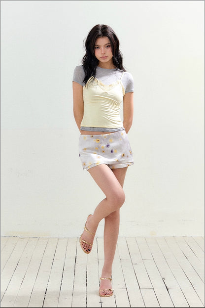 Faux Two-piece Lace Bow T-shirt