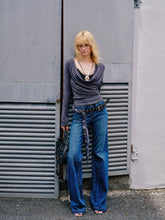Washed Blue Embroidered Straight Jeans - CHINASQUAD