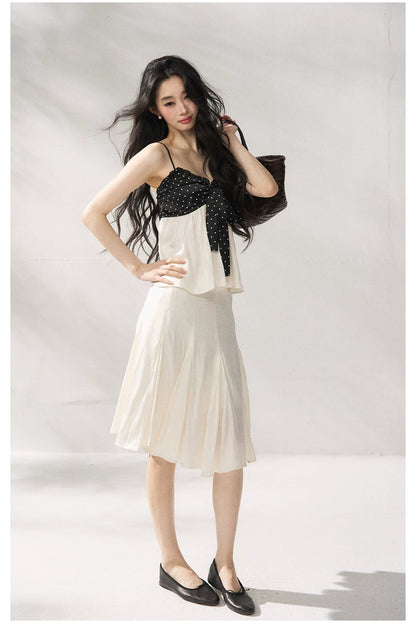 Polka Dot Camisole &amp; Bow Detail Midi Skirt Set