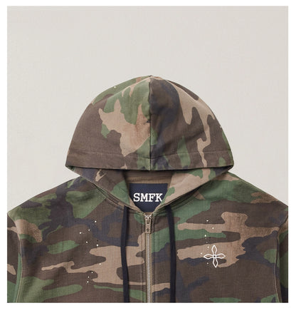 Cross Emblem Oversized Zip-up Hoodie