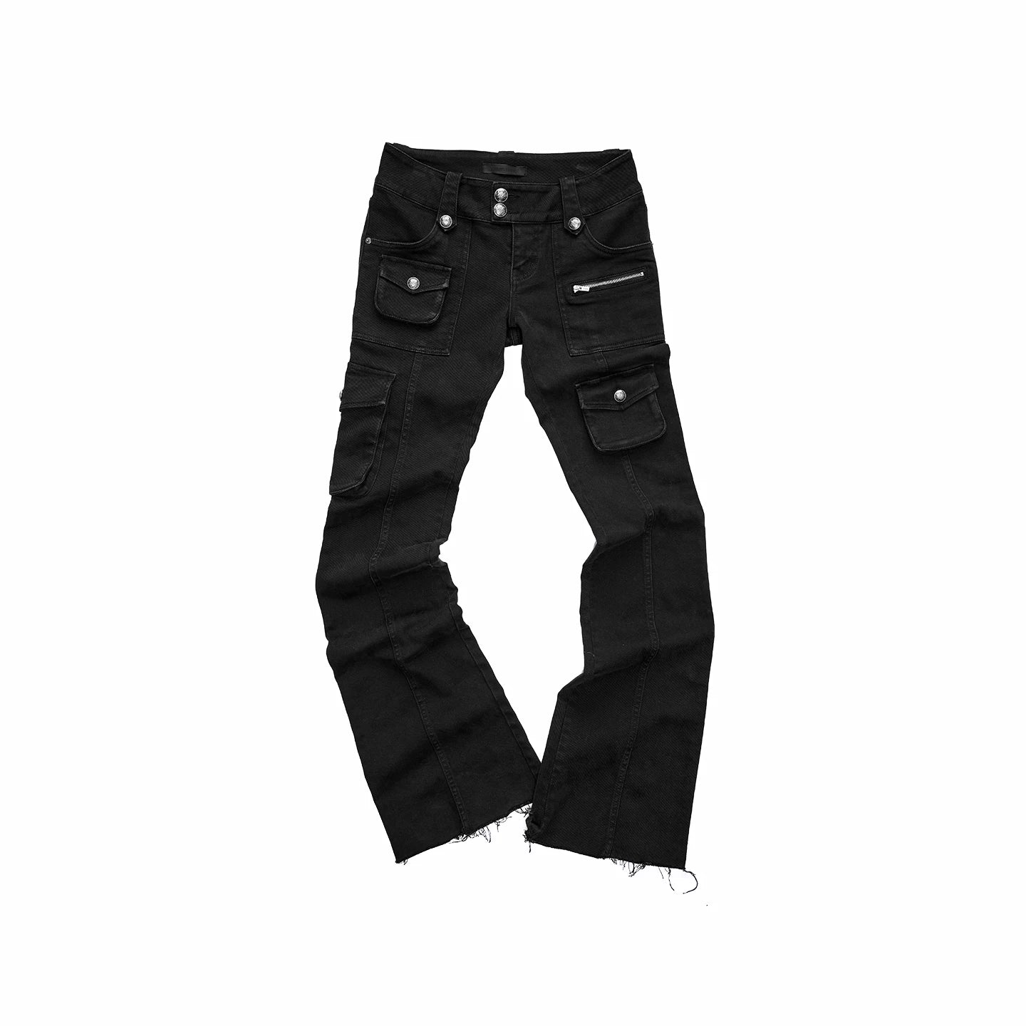 Washed Utility Low-Rise Flared Pants