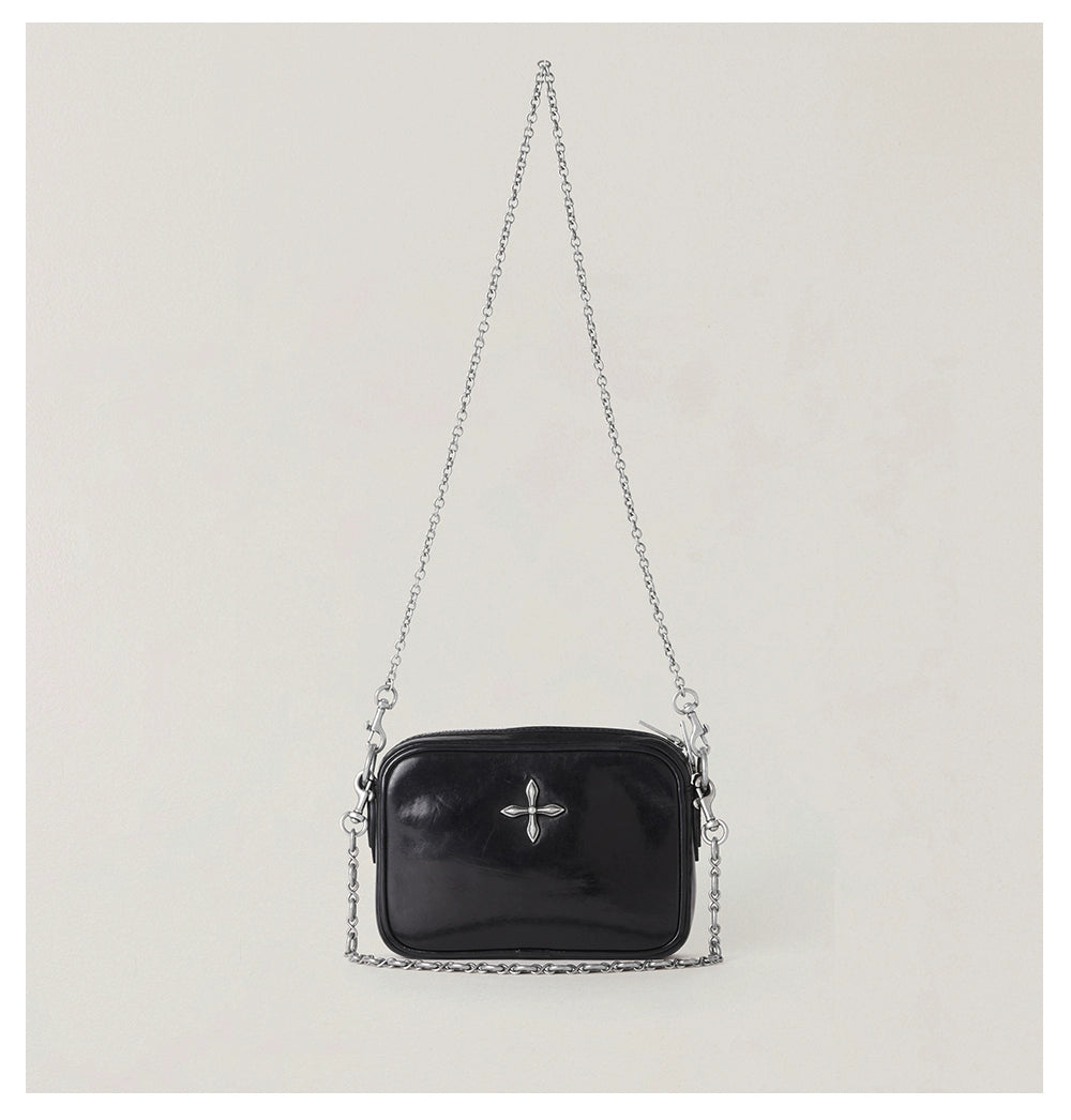 Compass Badge Leather Chain Bag (Small)