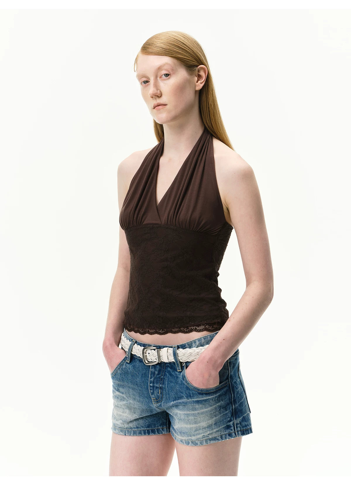 Lyocell Lace Panel Halter Top