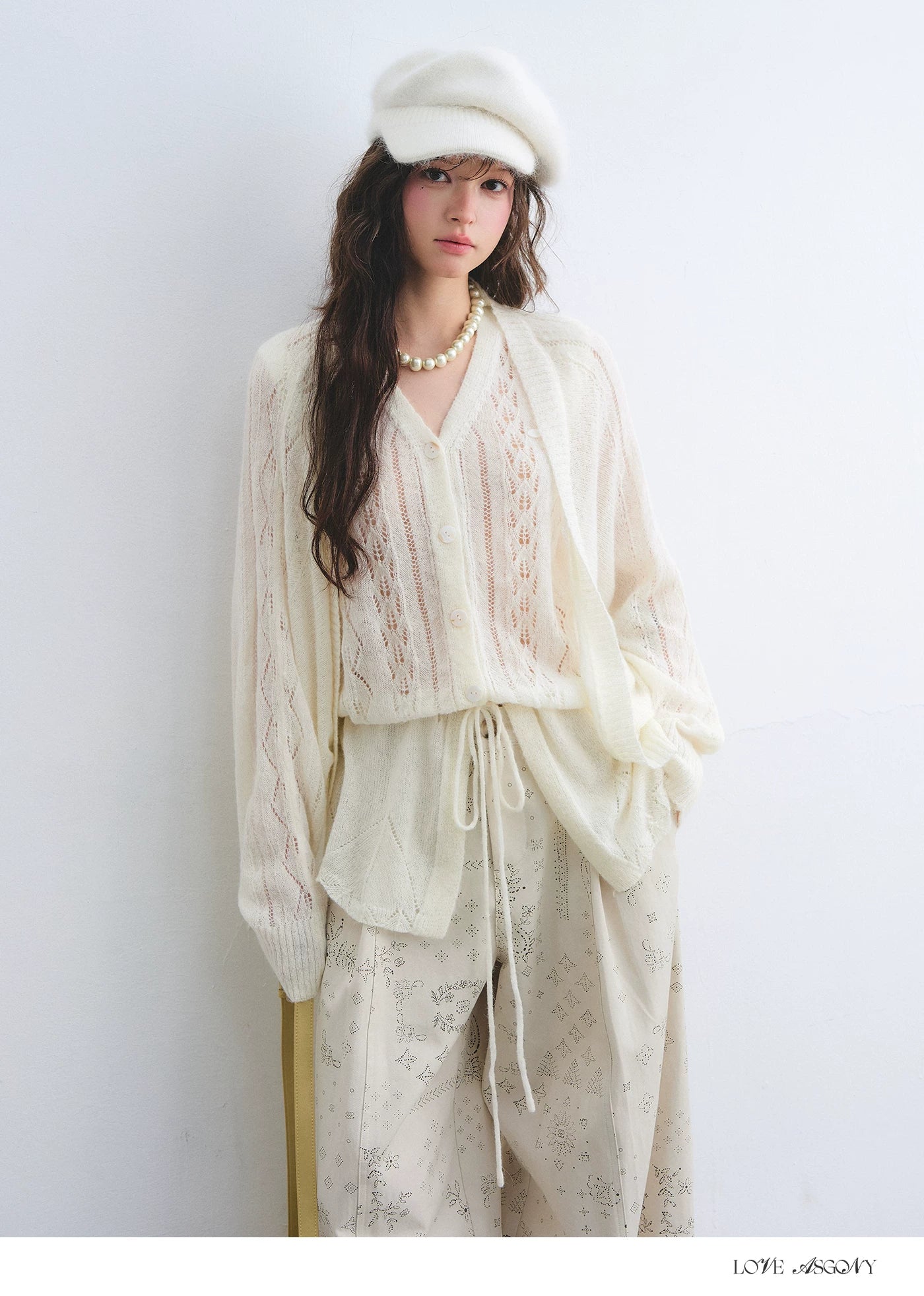 Mohair Wool-Blend Drawstring Cami &amp; Cardigan Set