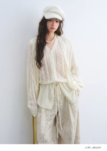 Mohair Wool-Blend Drawstring Cami &amp; Cardigan Set