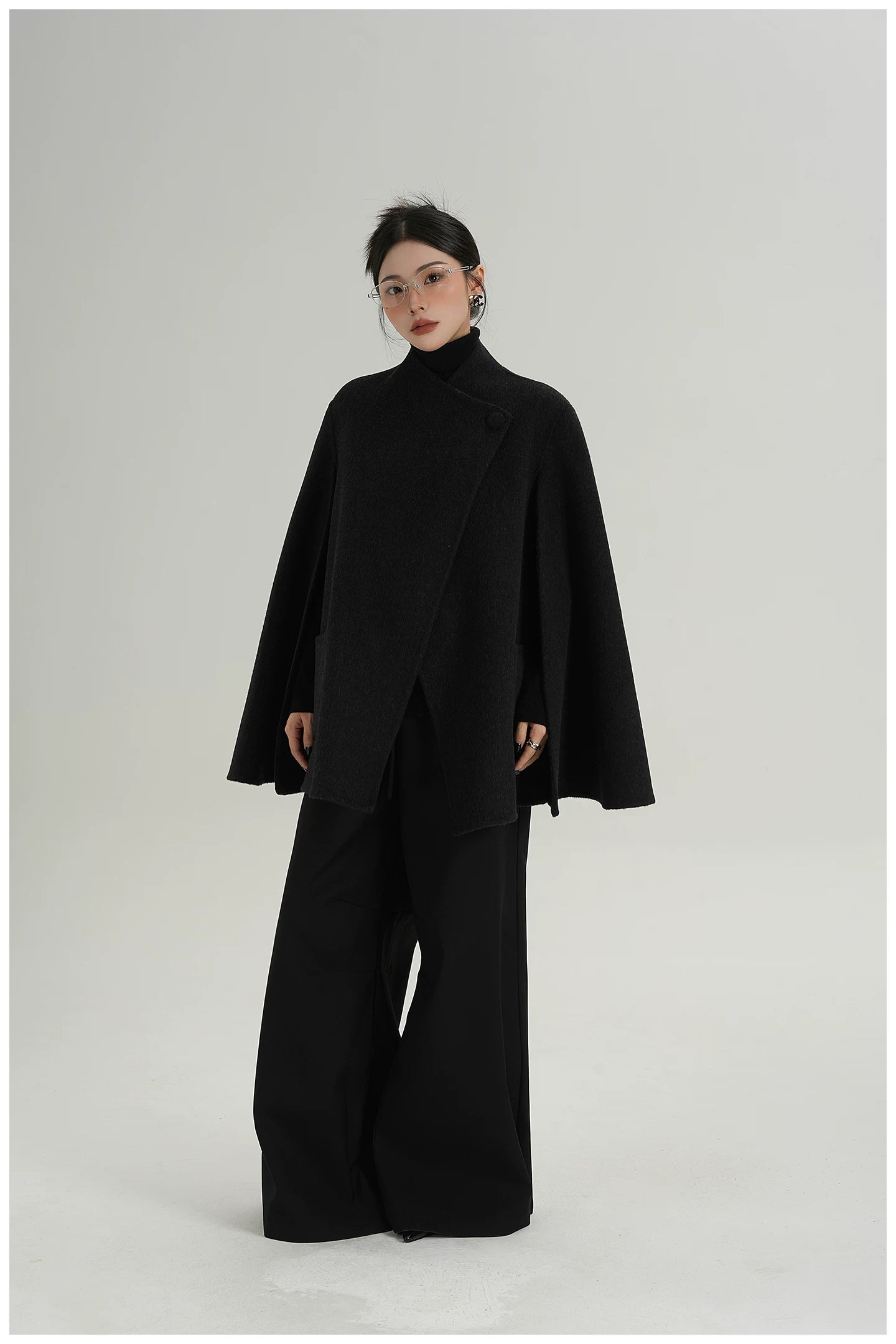 A-Line Cape-Style Double-Faced Wool Jacket