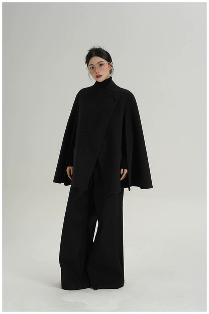 A-Line Cape-Style Double-Faced Wool Jacket