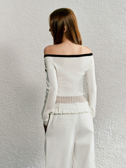 White Tie Detail Off-shoulder Knit Cardigan