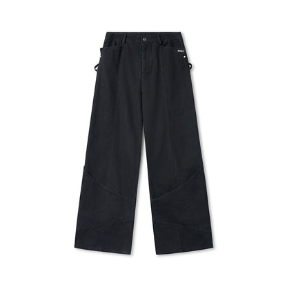 Washed Distressed Large Pockets Wide-Leg Pants - CHINASQUAD