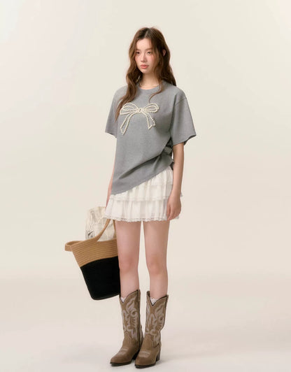 Beaded Bow-knot T-Shirt - CHINASQUAD