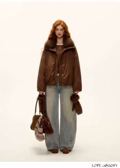 Fur-Collar Short Down Puffer Jacket