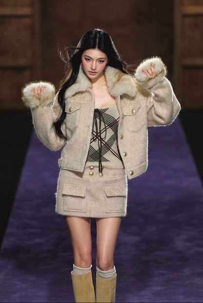 Wool-Blend Textured Check Jacket &amp; Skirt Set