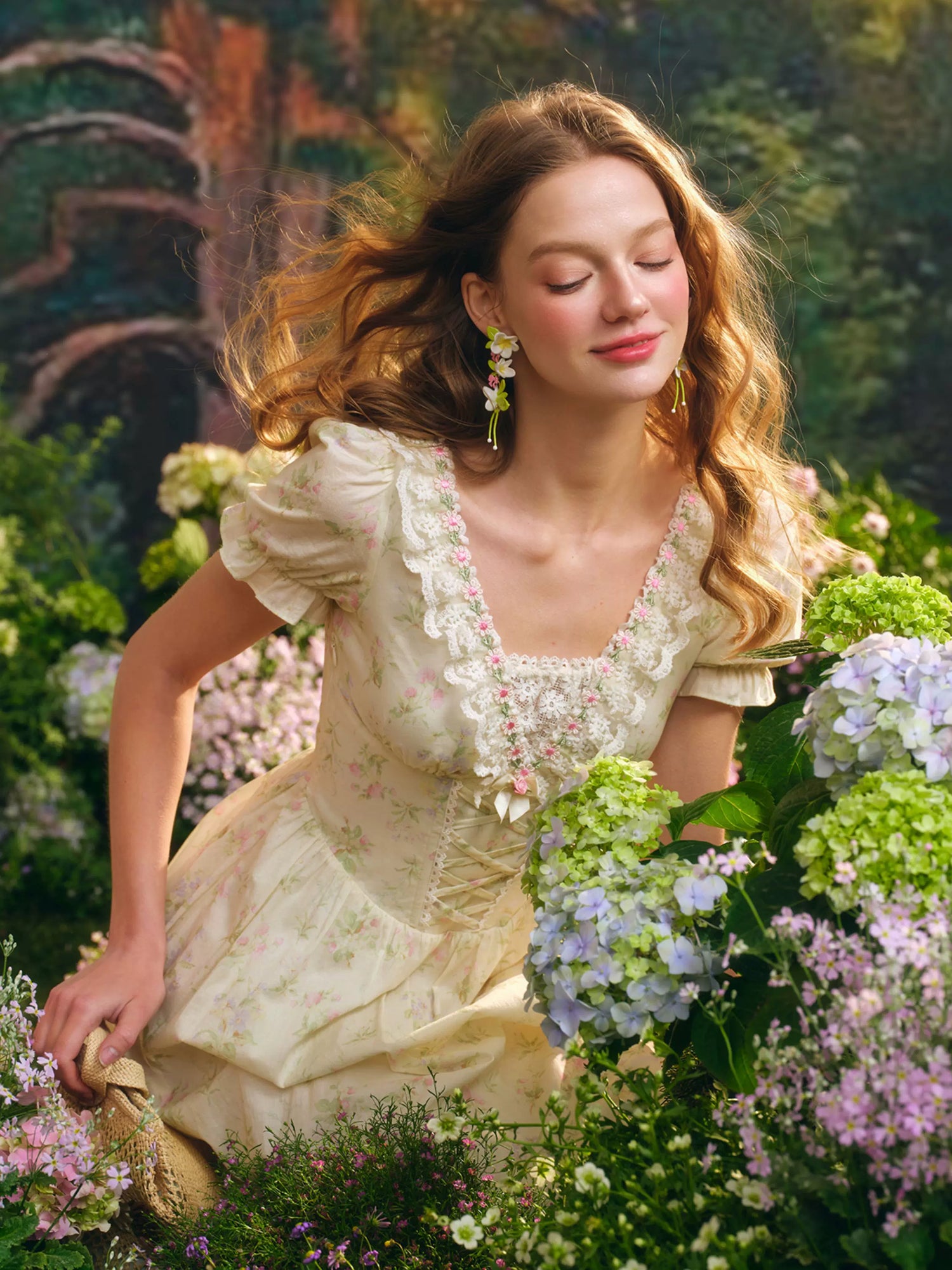 Garden Tea Party Corset Floral Maxi Dress