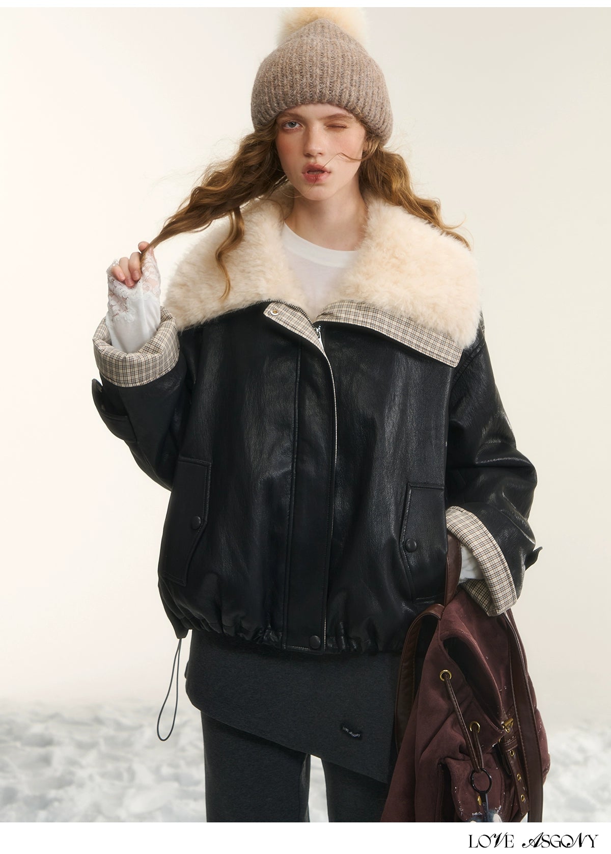 Faux-Fur Collar Down Leather Jacket