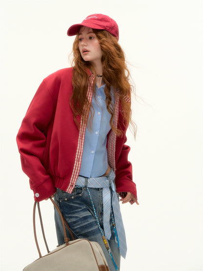 Miu-Style Plaid Patchwork Jacket