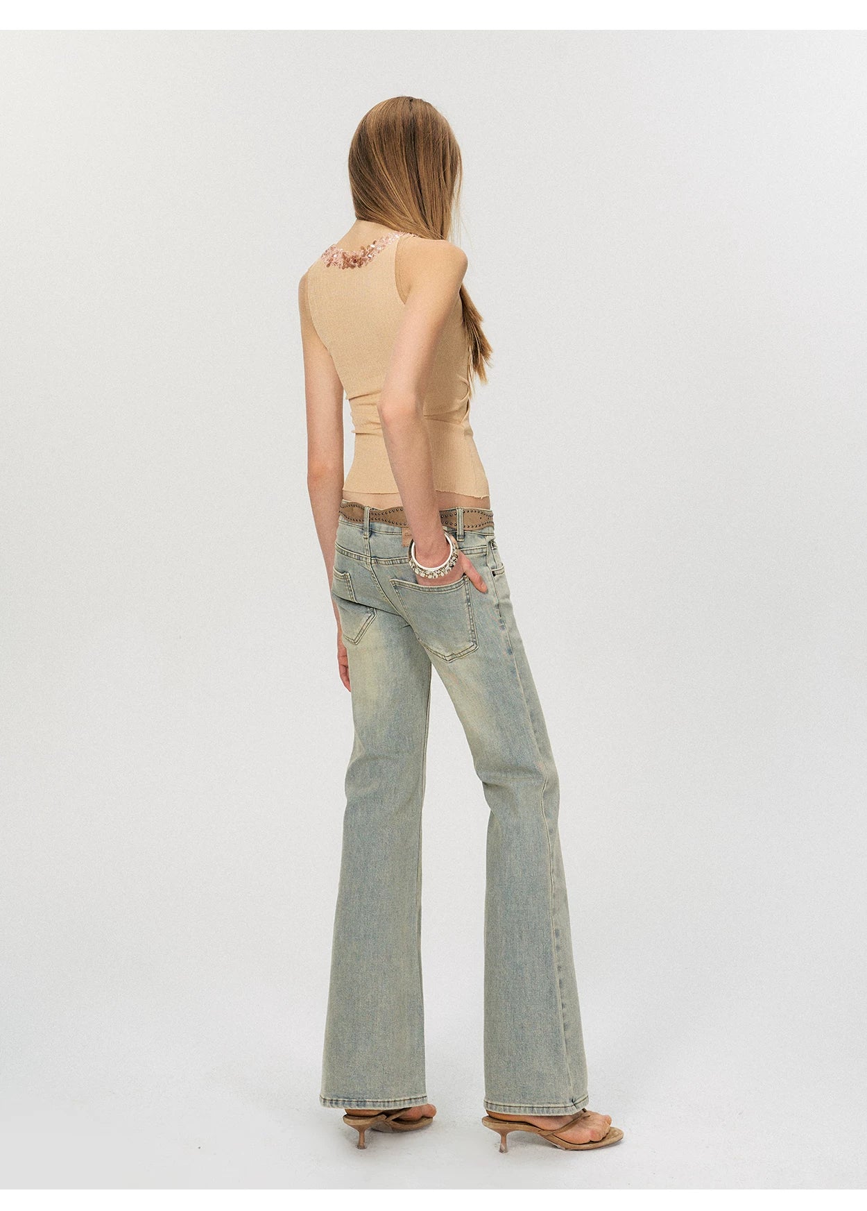 Vintage Deep V Sequin Halterneck Slim Fit Tank Top