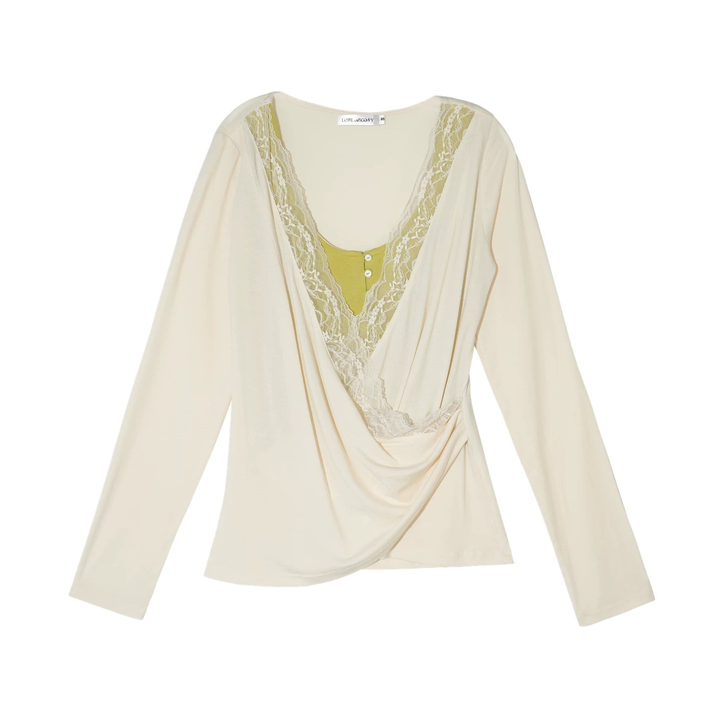 Tencel Lace Contrast Layered Cross-Drape Blouse