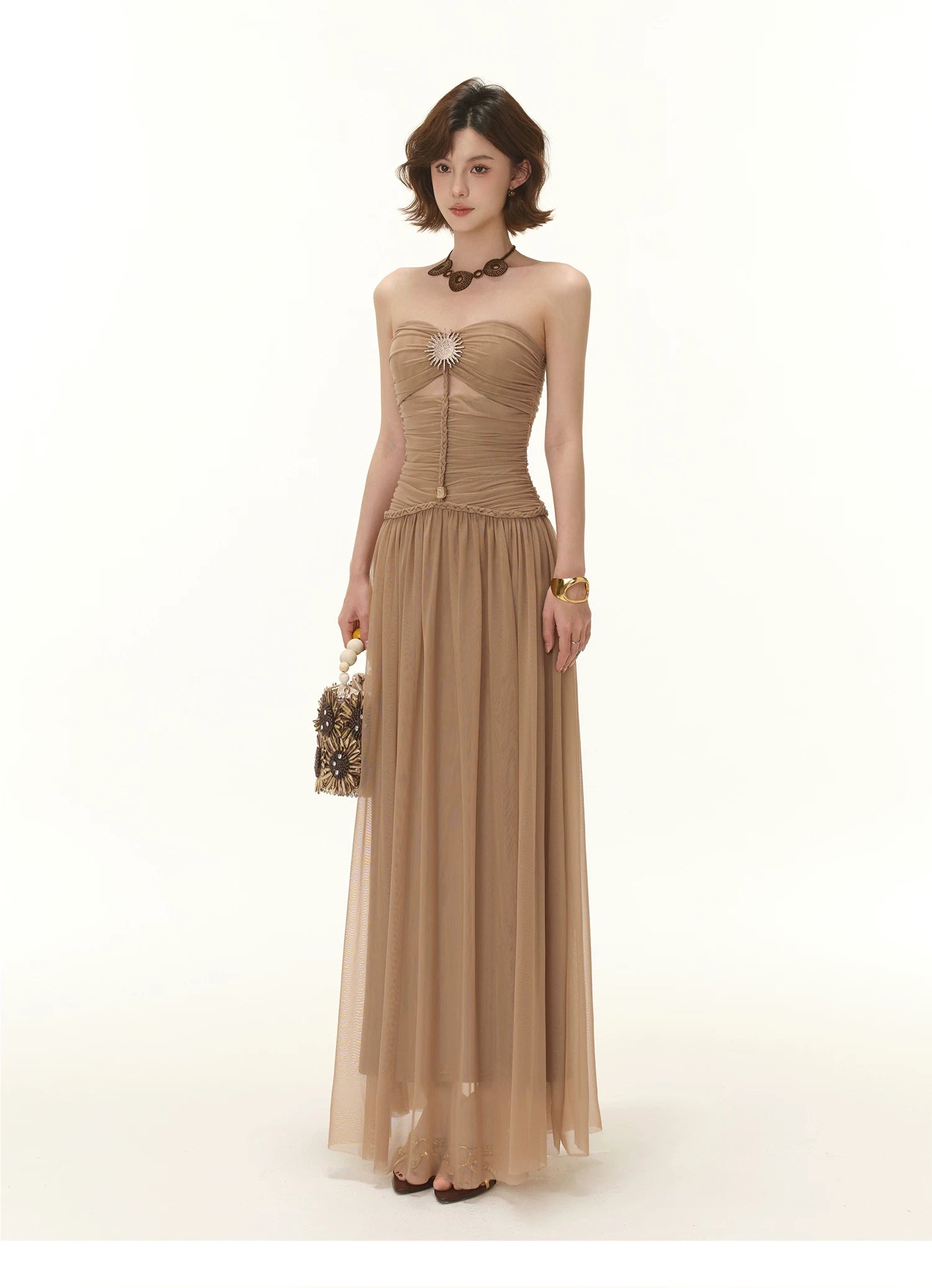 Greek Goddess Strapless Corset Maxi Dress