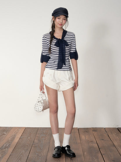 Soote Season Striped Ribbon Cuffed T-shirt - CHINASQUAD