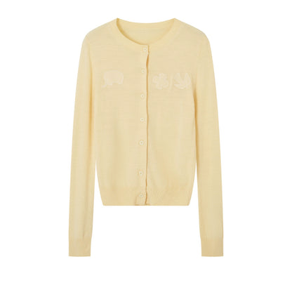 Playful Embroidered Patch Knit Cardigan