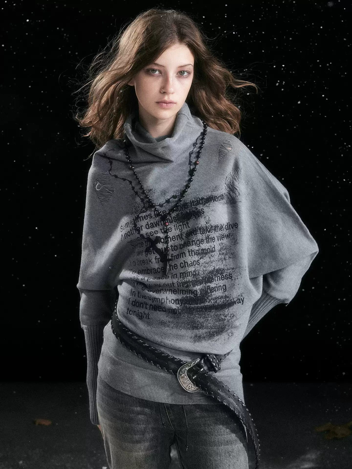 Asymmetric Graffiti Knit Sweater