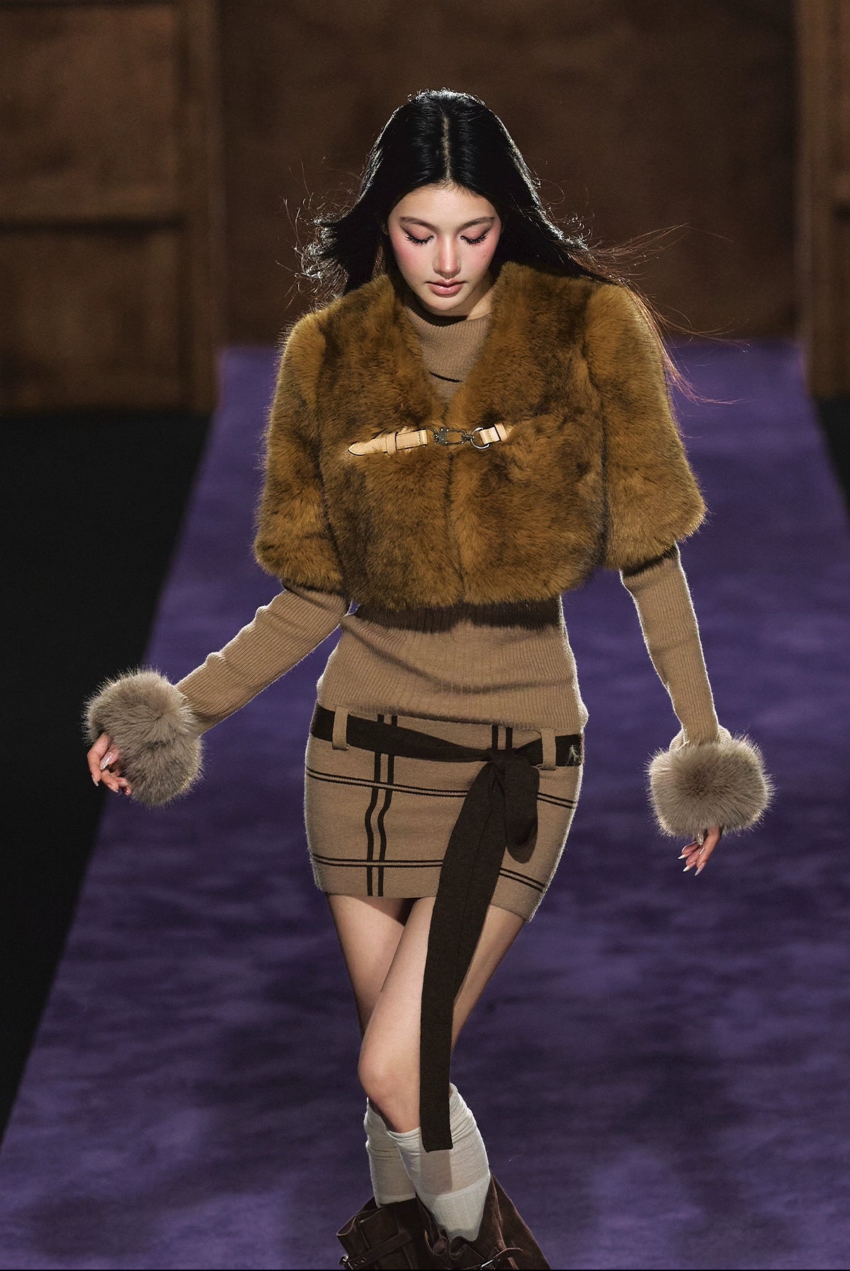 Maillard Faux Fur Cropped Cape