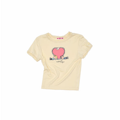 Snoopy Collaboration Lace-Trim Fitted Graphic T-Shirt