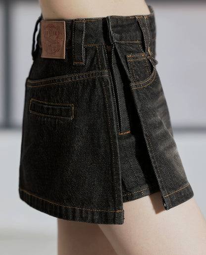 Black Low-rise Denim Shorts - CHINASQUAD