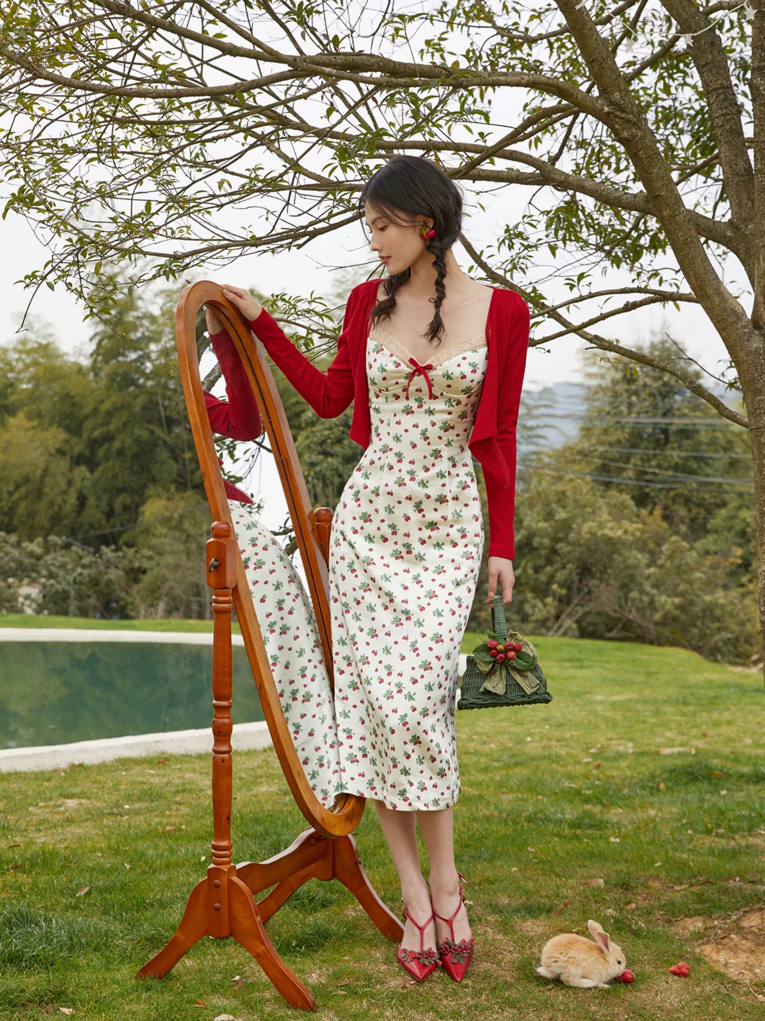 Vintage Satin Floral Slip Dress &amp; Cardigan Set