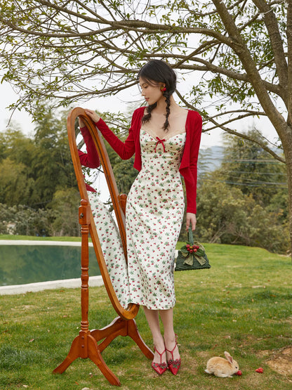 Vintage Satin Floral Slip Dress &amp; Cardigan Set