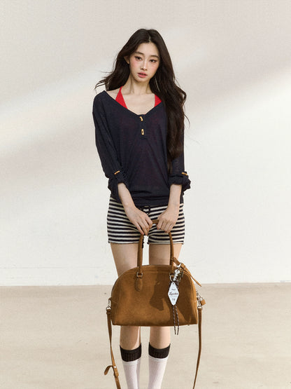 Textured Silk-Blend V-Neck Pullover &amp; Tank Top Set