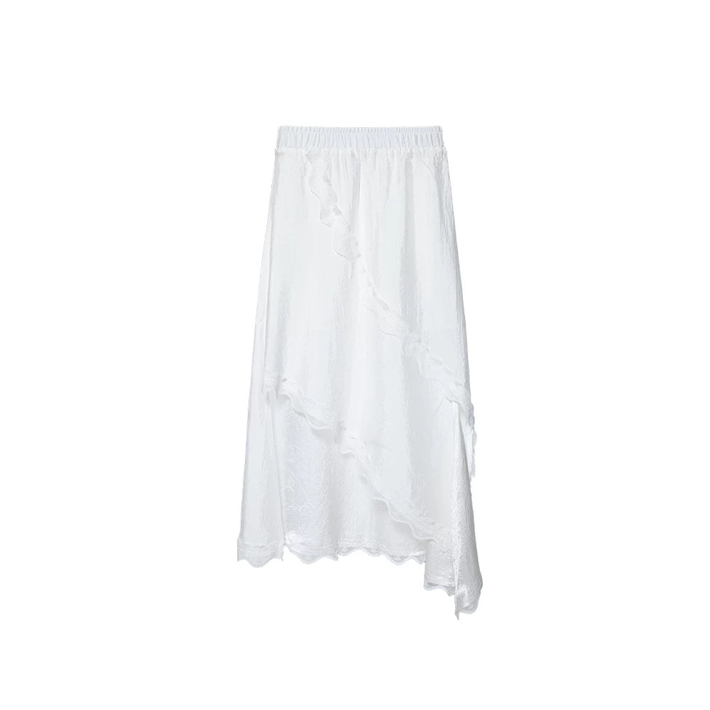 Irregular Hem Acetate Lace Maxi Skirt