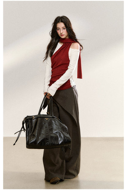 Gray Drape Wide-Leg Asymmetric Trousers