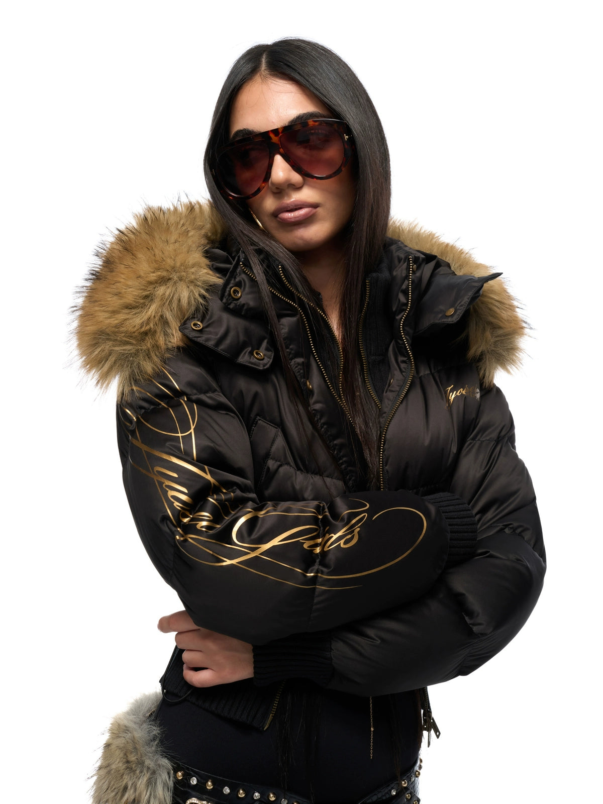 Black Knit-Trim Down Jacket