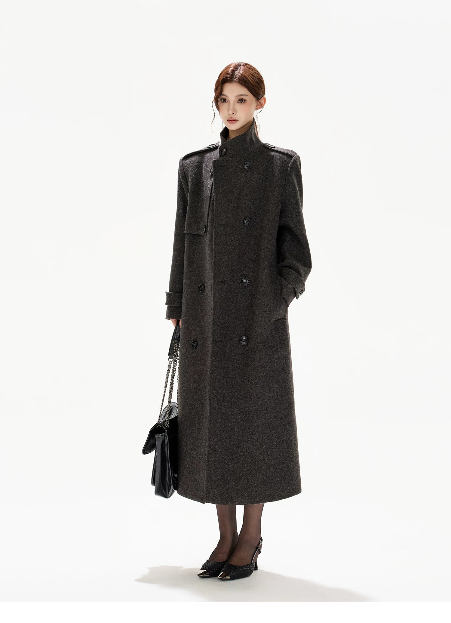 Wide-Shoulder Wool-Blend Overcoat