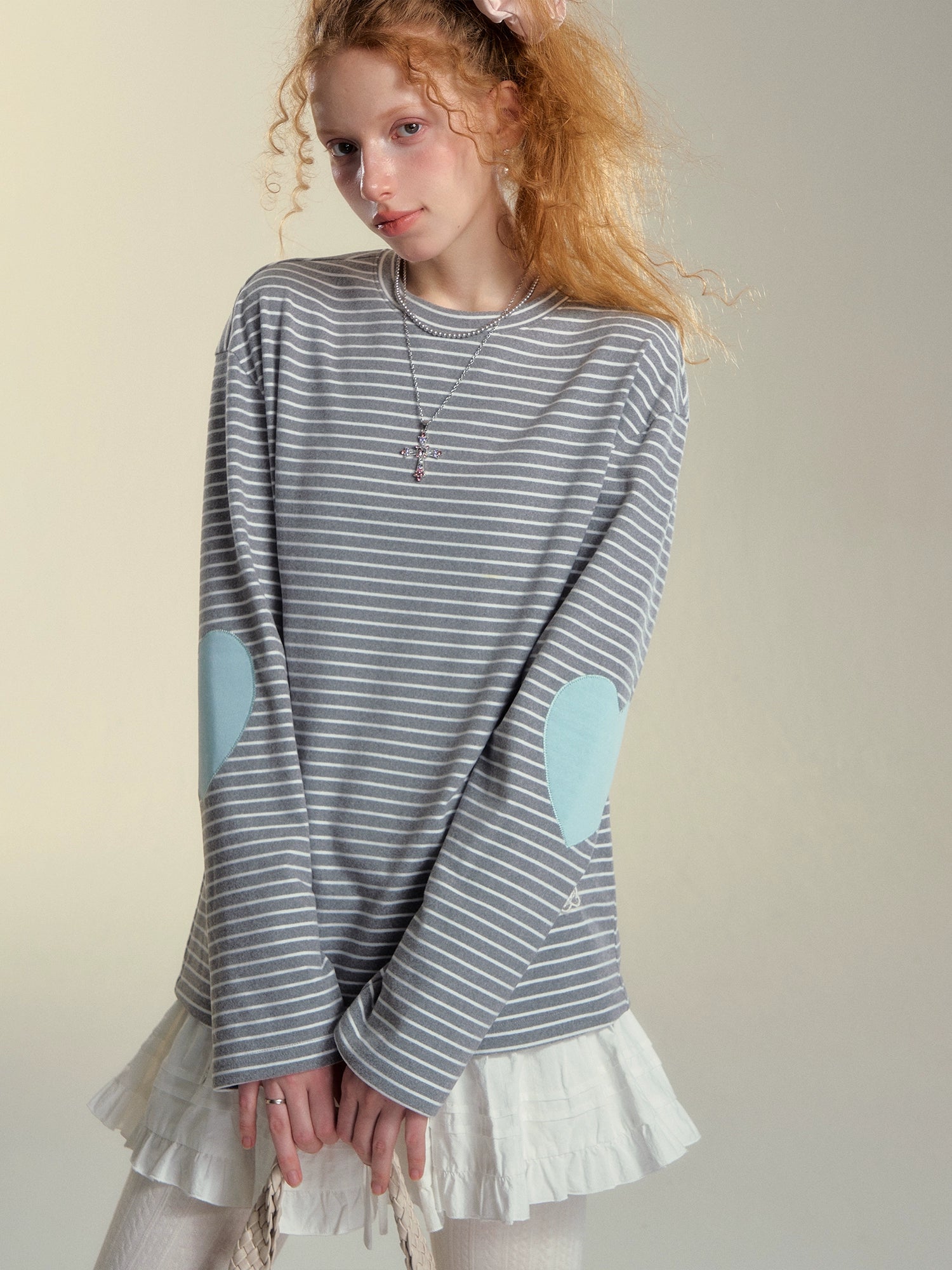 Warm Fleece Striped Heart Long Sleeve Top