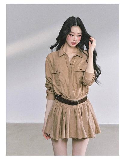 Elevated Hepburn-Style Utility Mini Dress