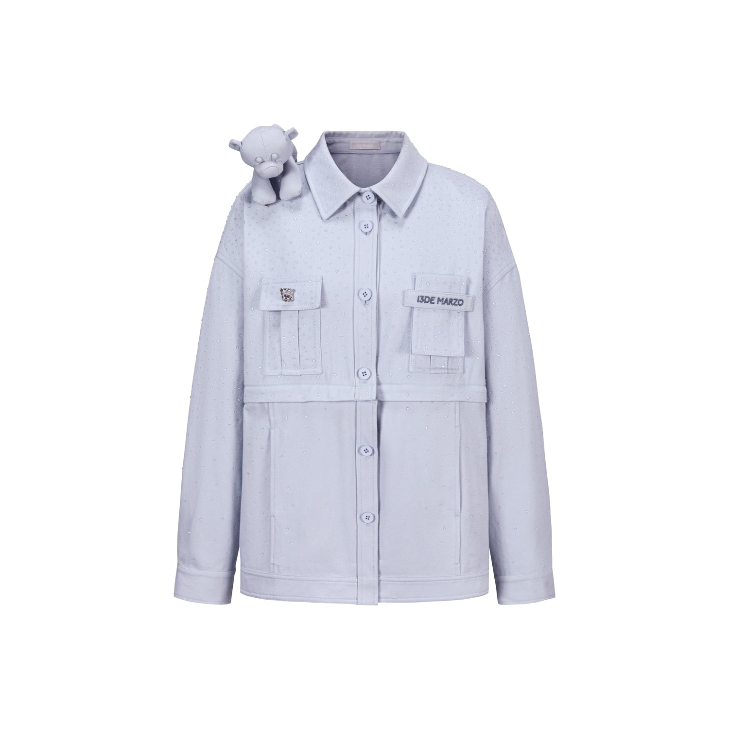 Crystal-Embellished Utility Shirt Jacket