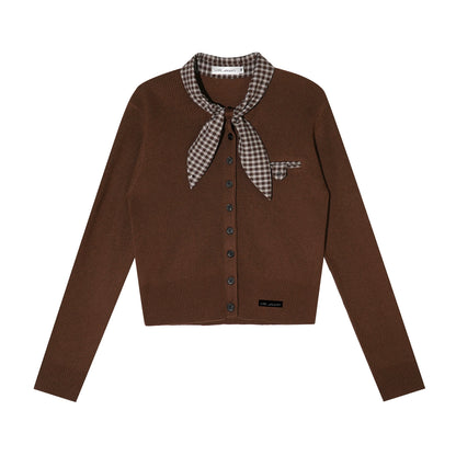 Wool-Blend Plaid Patchwork Knit Crewneck