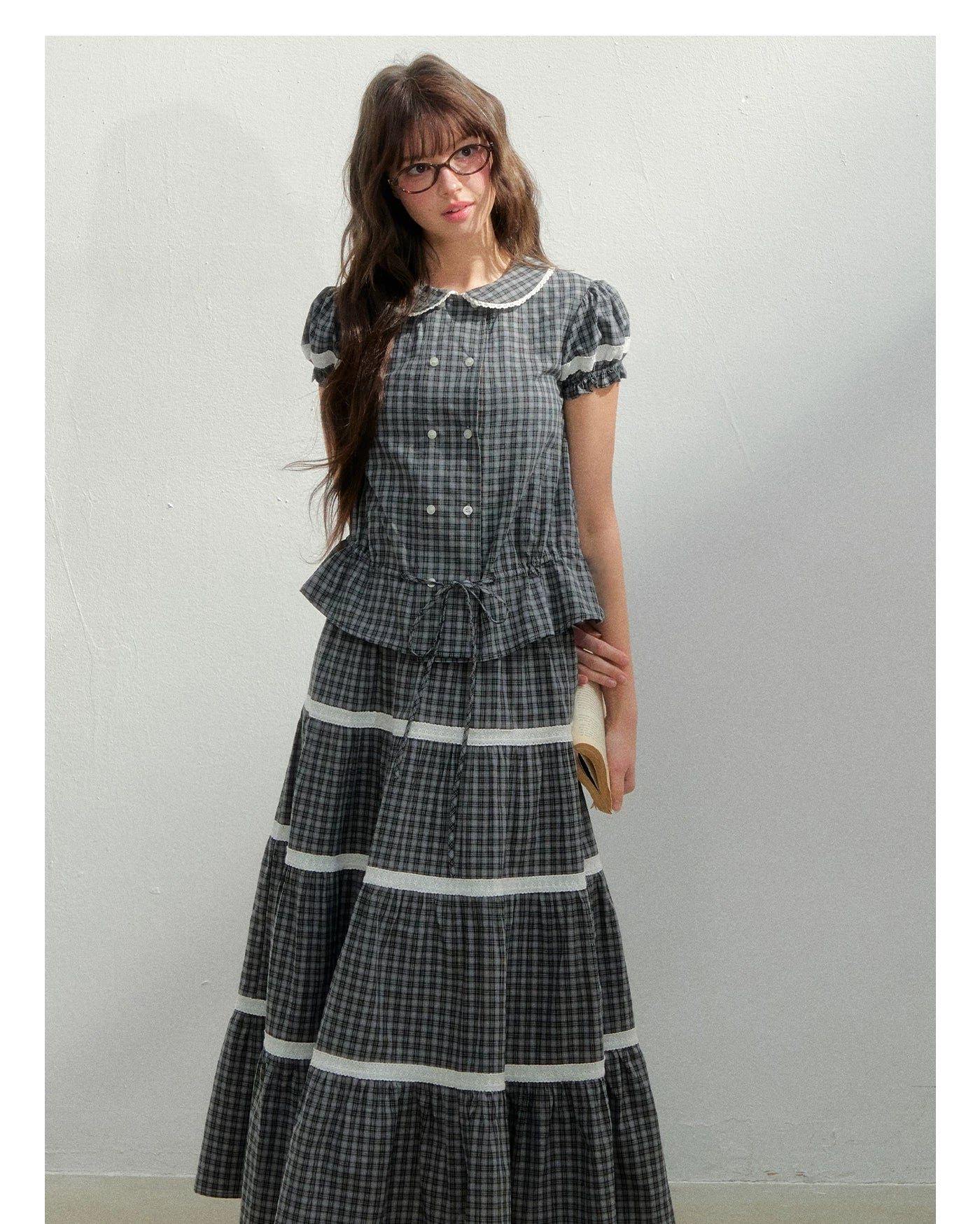 Vintage Plaid Floral Girl Two-Piece Set