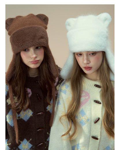 Teddy Earflap Angora-Blend Plush Hat