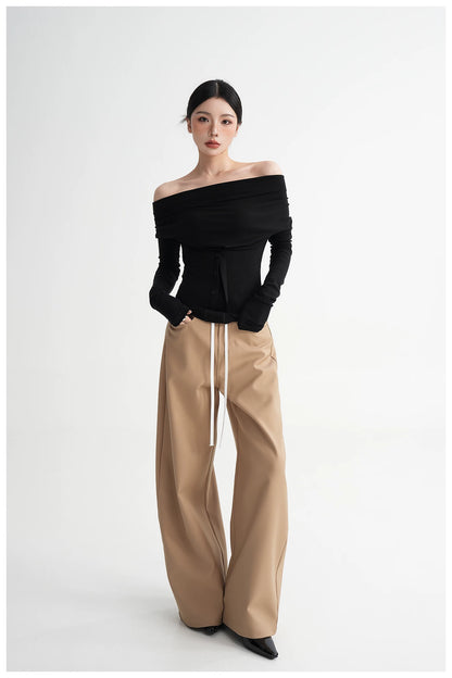 Neck Off-Shoulder Fitted Long Sleeve T-Shirt