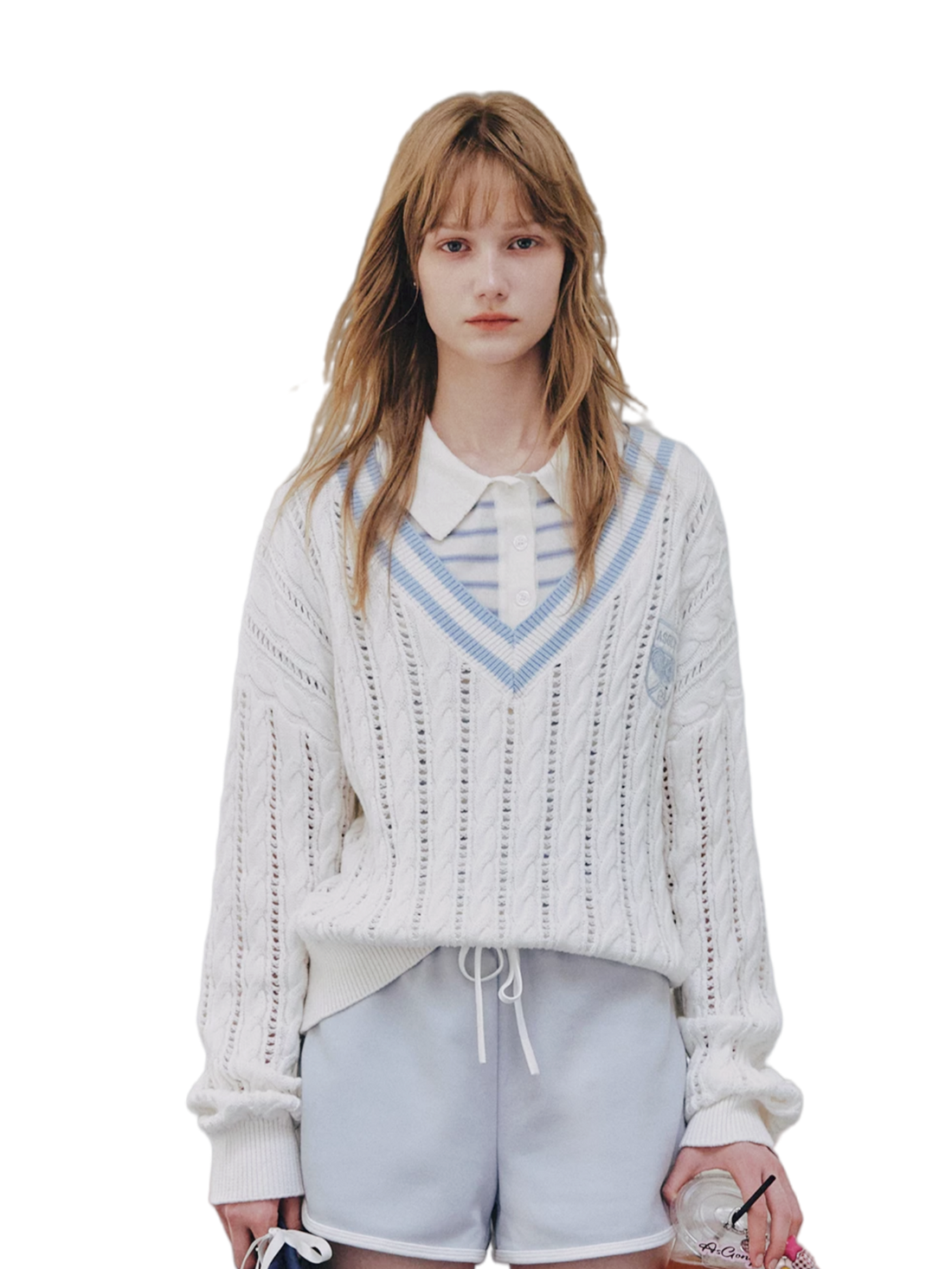 Cable Knit Cropped V-Neck Sweater